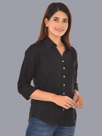 Womens Solid Black Regular Fit Spread Collar Rayon Shirt