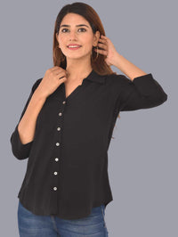 Womens Solid Black Regular Fit Spread Collar Rayon Shirt