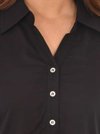 Womens Solid Black Regular Fit Spread Collar Rayon Shirt