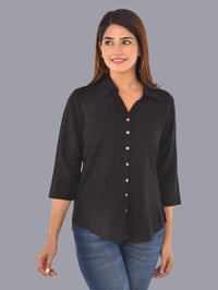 Womens Solid Black Regular Fit Spread Collar Rayon Shirt