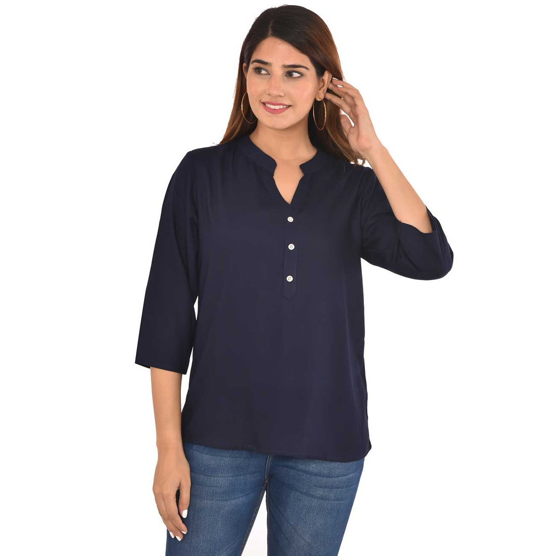 Pack Of 2 Women Navy Blue & Light Green Rayon Tops Combo