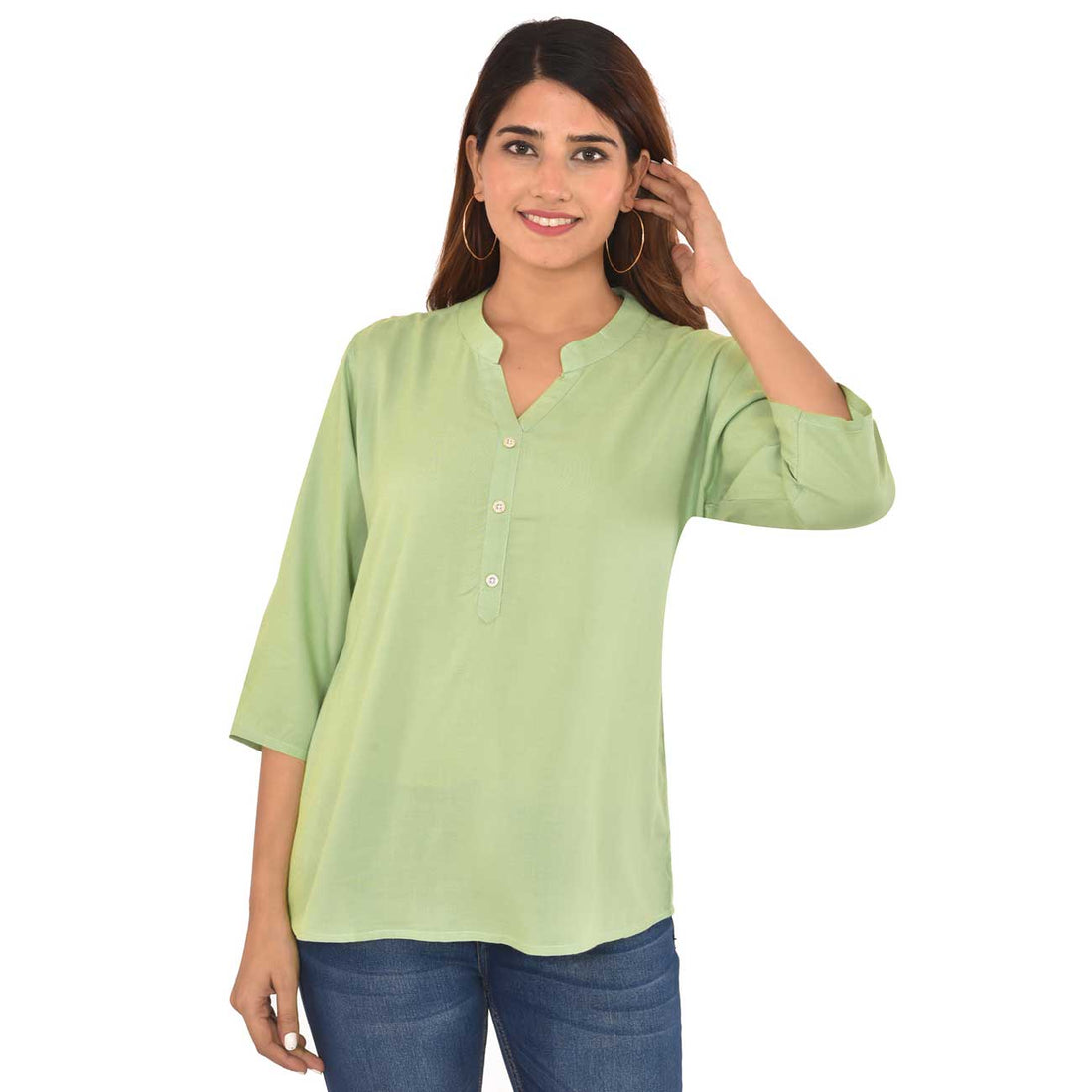 Pack Of 2 Women Light Green & White Rayon Tops Combo