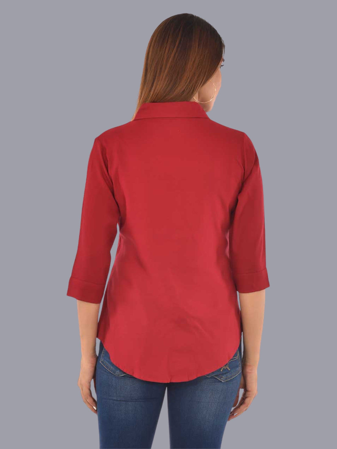 Womens Solid Maroon Regular Fit Spread Collar Rayon Shirt