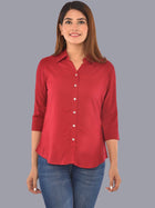 Womens Solid Maroon Regular Fit Spread Collar Rayon Shirt