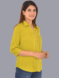 Womens Solid Mehndi Green Regular Fit Spread Collar Rayon Shirt