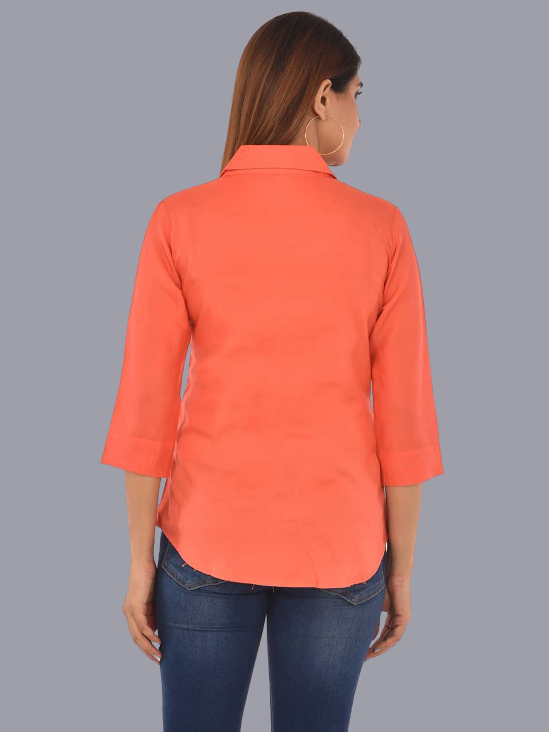 Womens Solid Peach Regular Fit Spread Collar Rayon Shirt