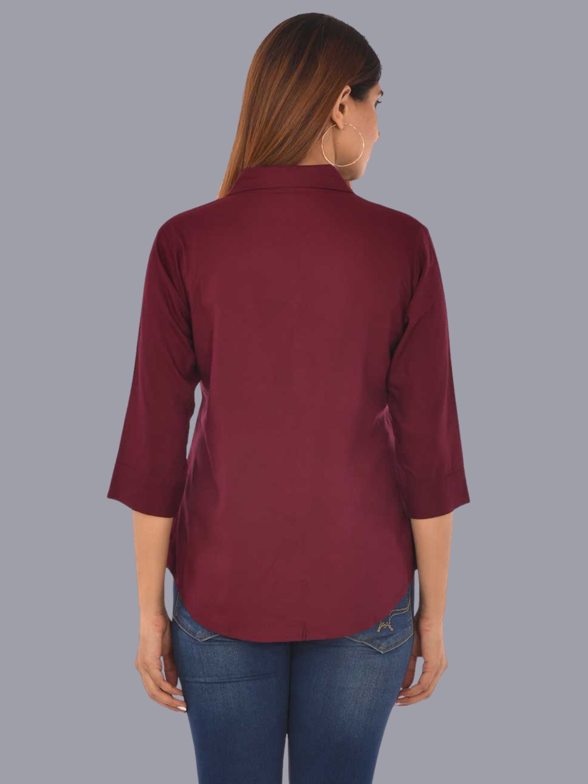 Womens Solid Wine Regular Fit Spread Collar Rayon Shirt