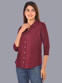 Womens Solid Wine Regular Fit Spread Collar Rayon Shirt