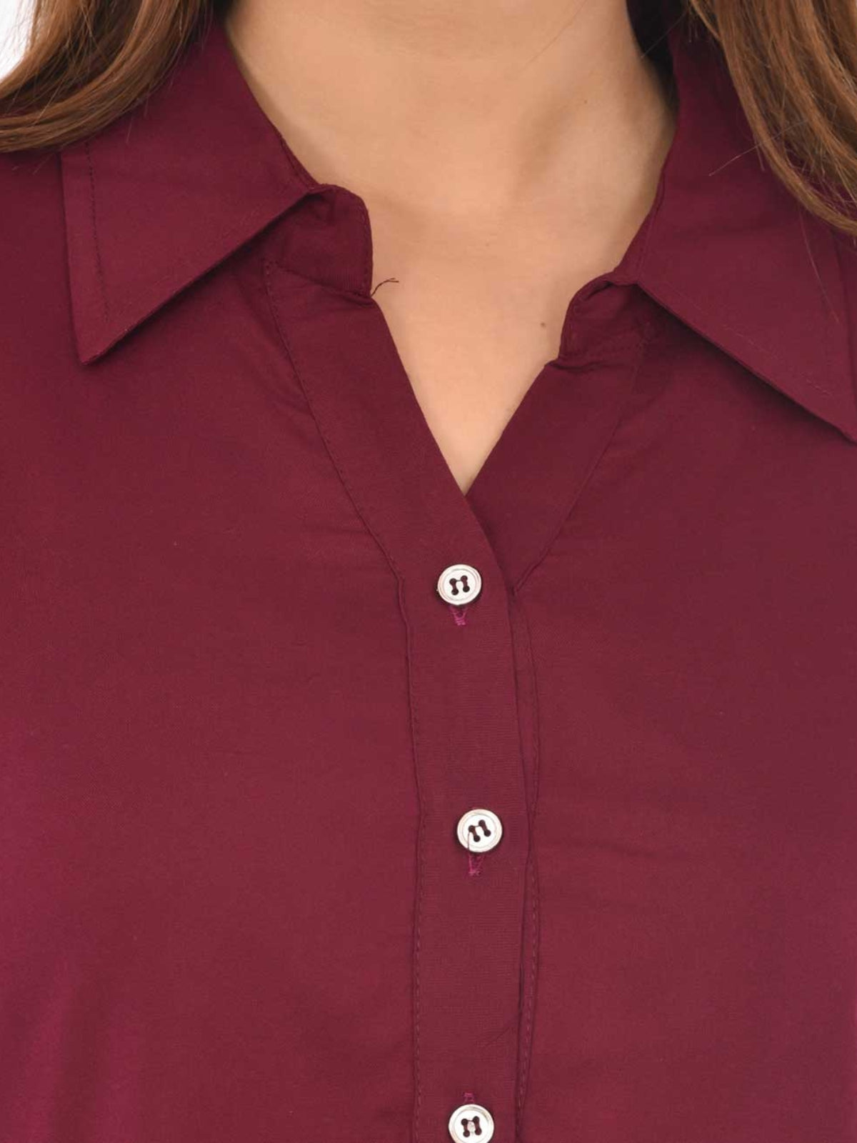 Womens Solid Wine Regular Fit Spread Collar Rayon Shirt