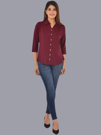 Womens Solid Wine Regular Fit Spread Collar Rayon Shirt