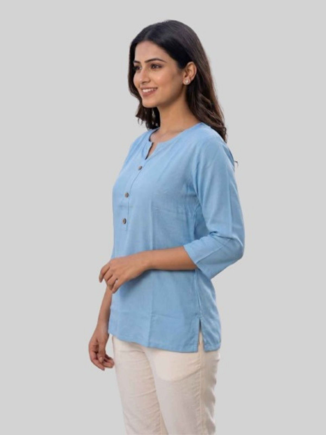 Women SkyBlue & SeaGreen Rayon Short Kurti