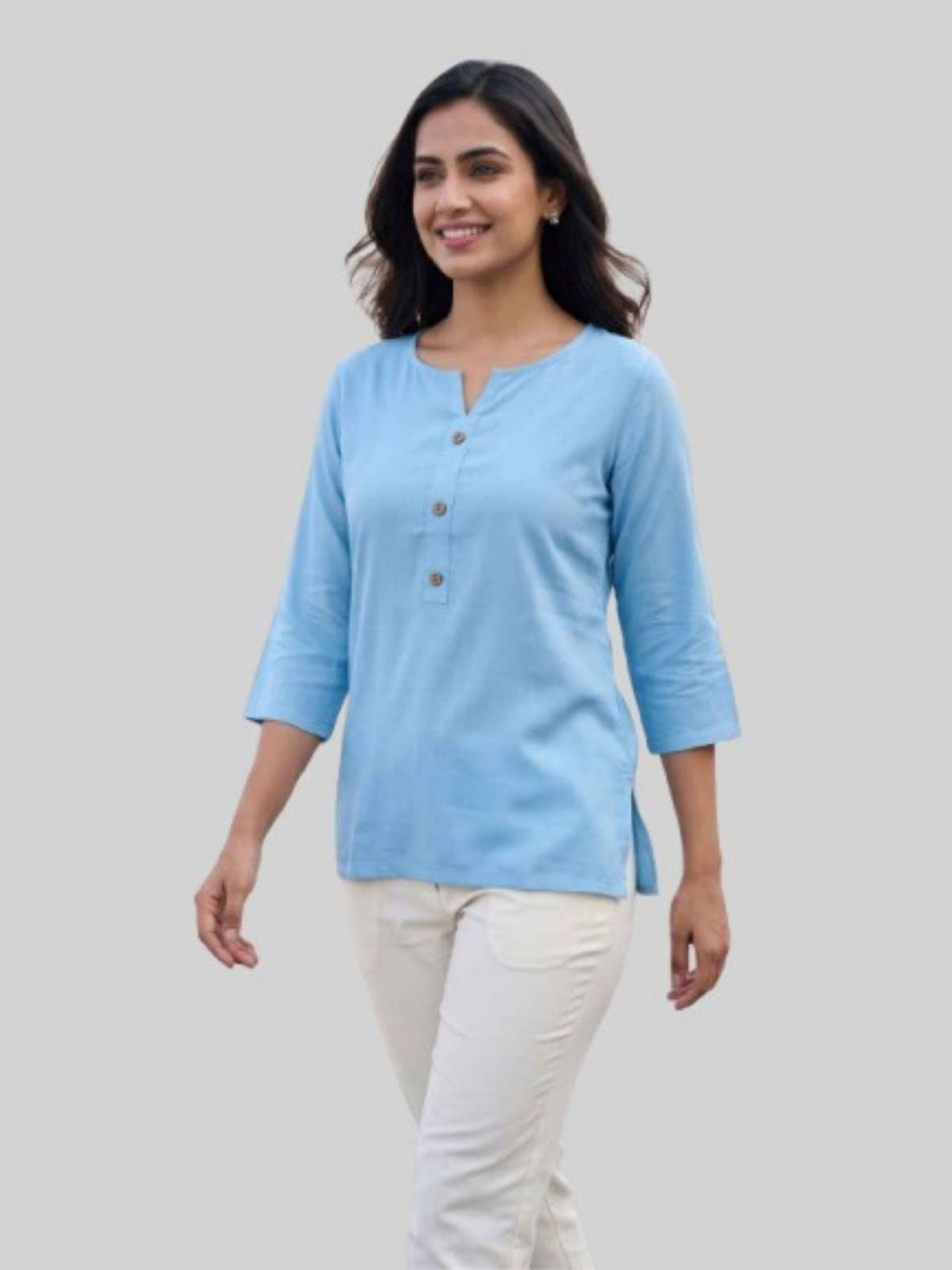 Women SkyBlue & Light Purple Rayon Short Kurti