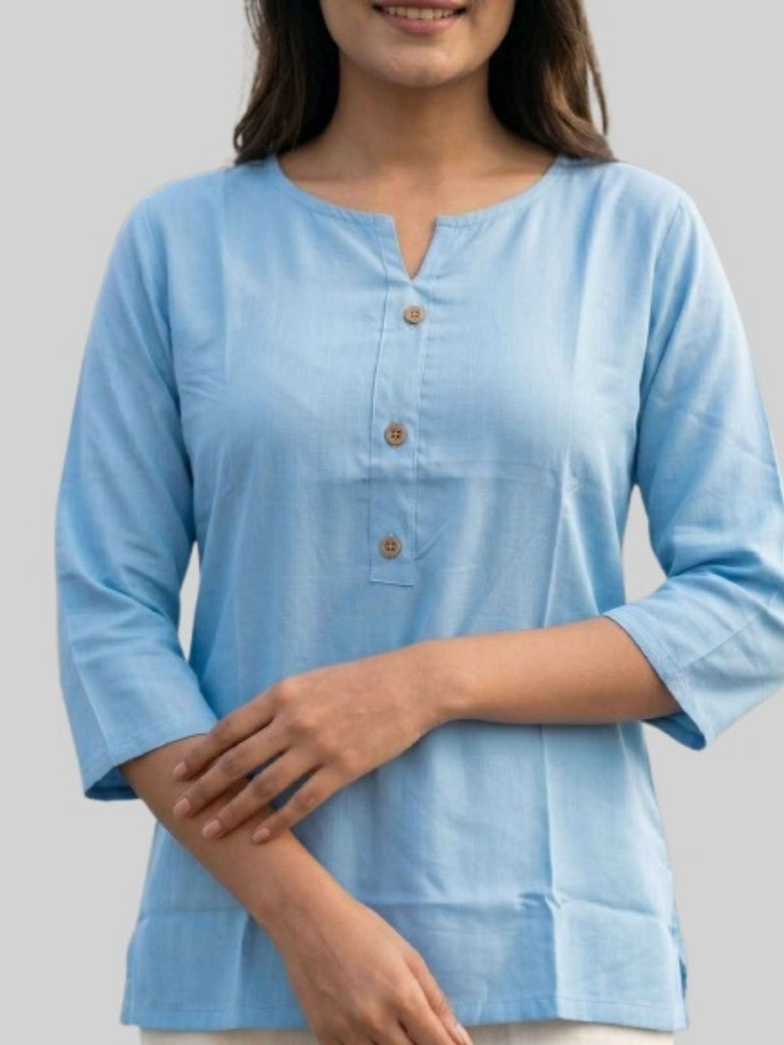 Women SkyBlue Rayon Short Kurti