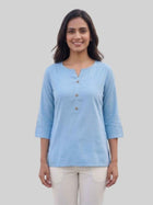 Women SkyBlue Rayon Short Kurti