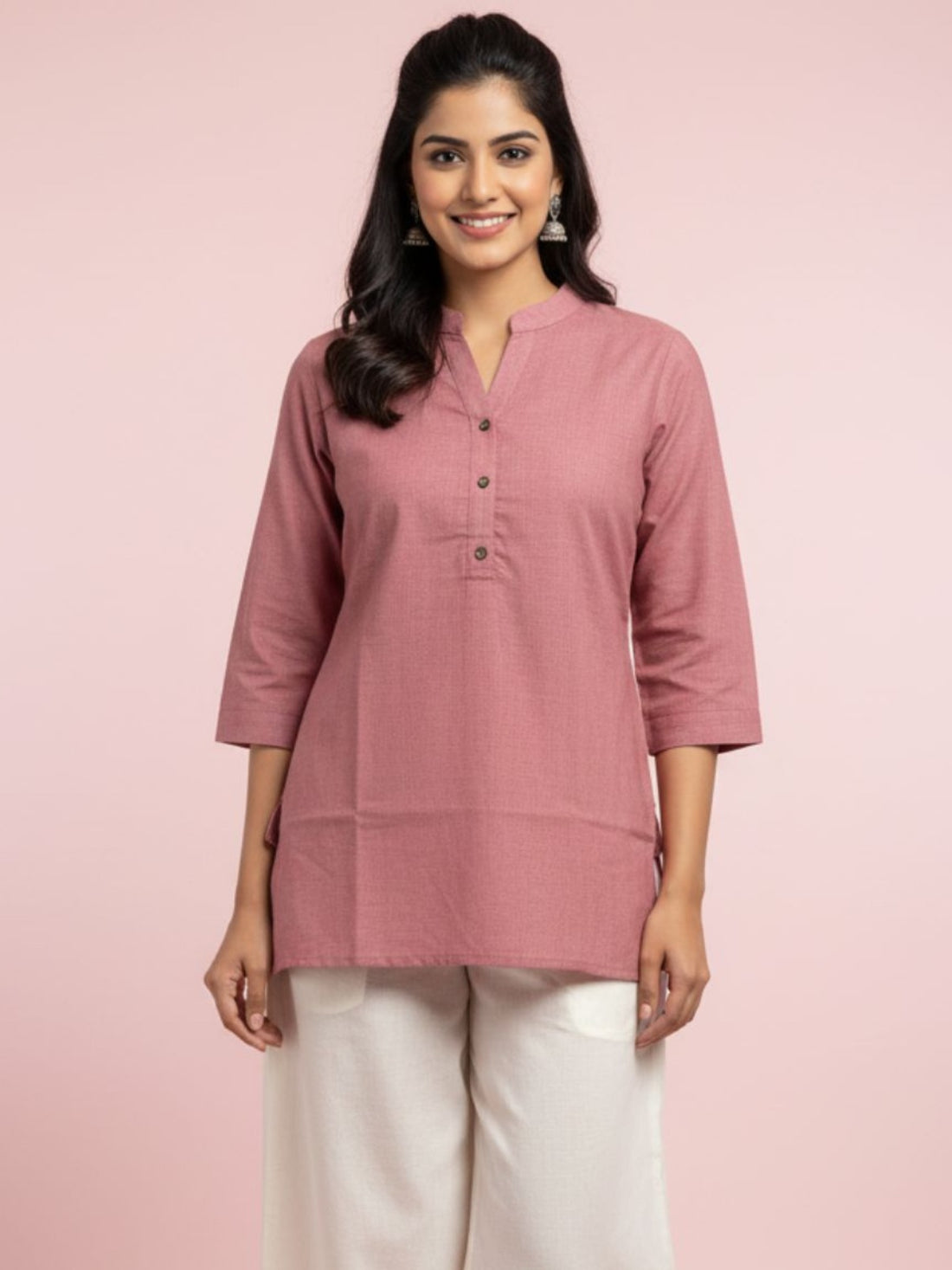 Pack Of 2 Womens Regular Fit Peach And Wine Three Fourth Sleeve Cotton Tops Combo