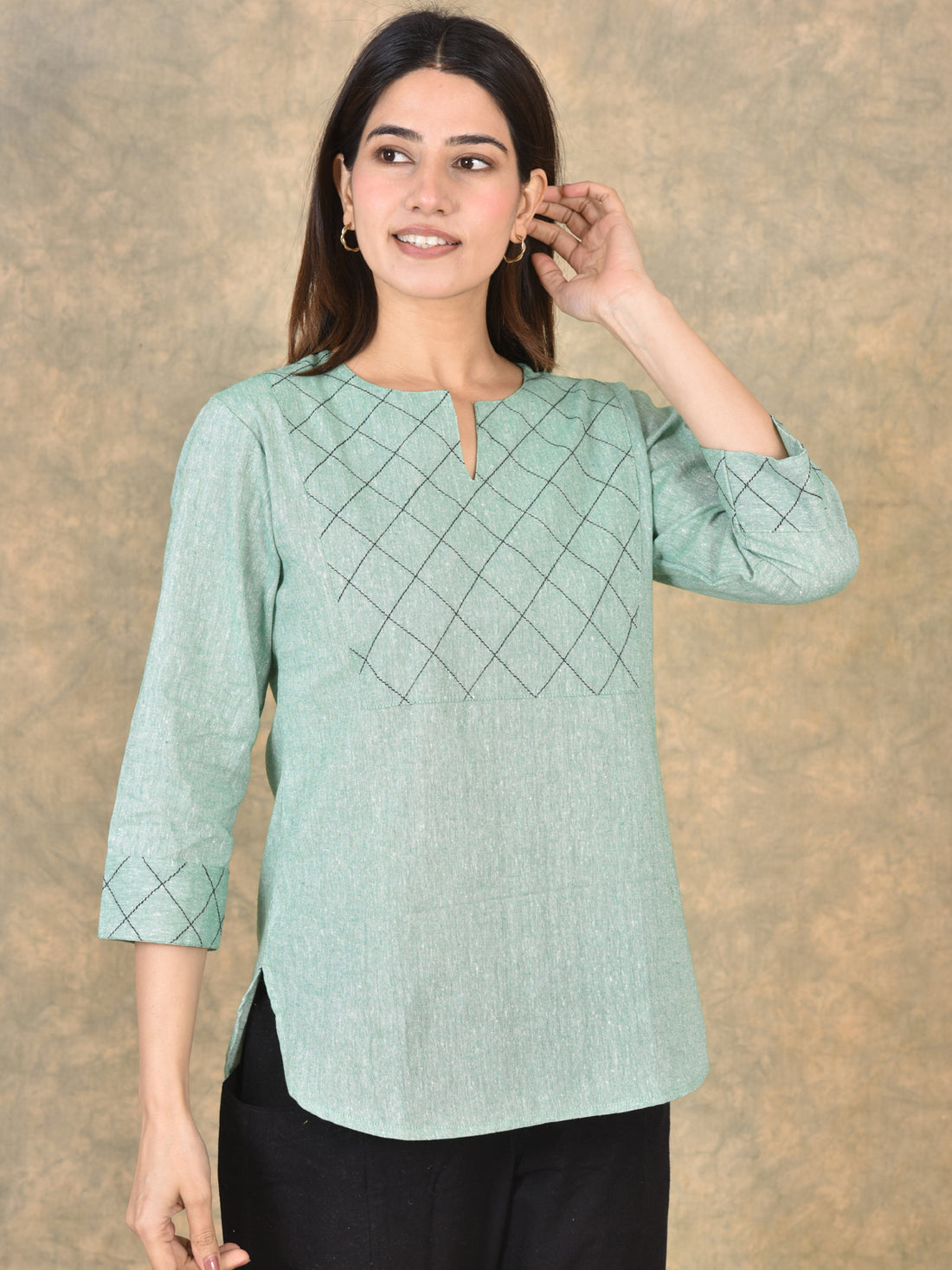 Handloom Cotton Yoke Top Combo Pack of 2 –  Green & Melange