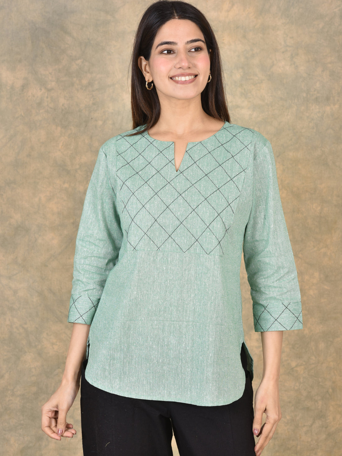 Handloom Cotton Yoke Top Combo Pack of 2 –  Green & Maroon