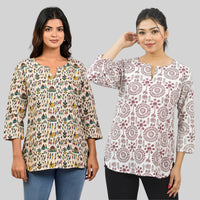 Pack Of 2 Womens Regular Fit Green Multi Printed And Maroon Tribal Printed Tops Combo