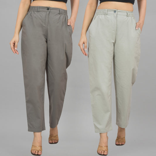 Combo Pack Of 2 Grey And Melange Grey Womens Cotton Formal Pants