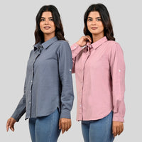 Women Grey And Pink Solid Airy Linen Cotton Shirts Combo