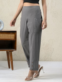 Womens Grey Side Pocket Pure Cotton Straight Cargo Pant