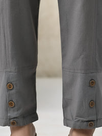 Womens Grey Side Pocket Pure Cotton Straight Cargo Pant