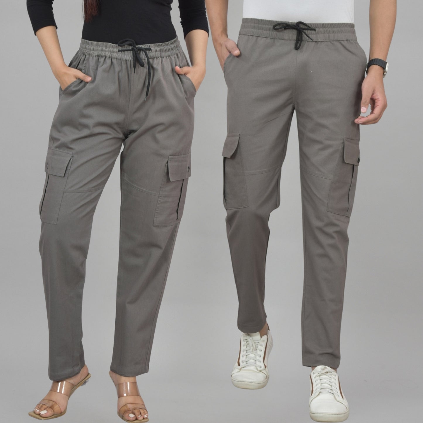 Quaclo Couple Grey 5 Pocket Twill Straight Cargo