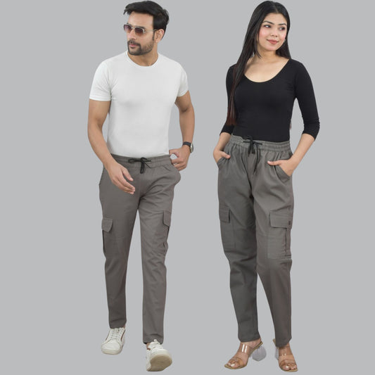 Quaclo Couple Grey 5 Pocket Twill Straight Cargo