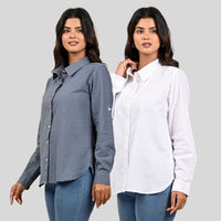 Women Grey And White Solid Airy Linen Cotton Shirts Combo