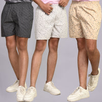 Pack Of 3 Mens Grey, White And Yellow Cotton Shorts Combo