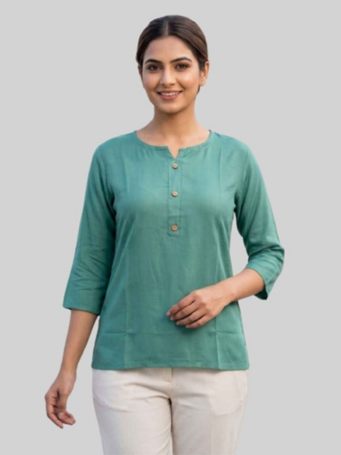 Women Sea Green Rayon Short Kurti