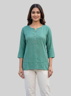 Women Sea Green Rayon Short Kurti