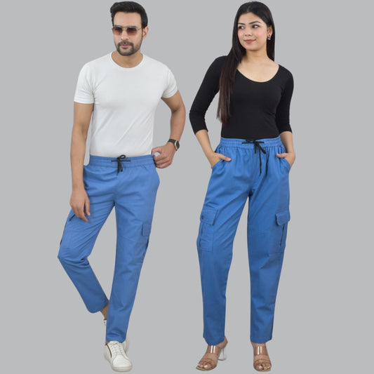 Quaclo Couple Blue 5 Pocket Twill Straight Cargo