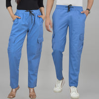 Quaclo Couple Blue 5 Pocket Twill Straight Cargo