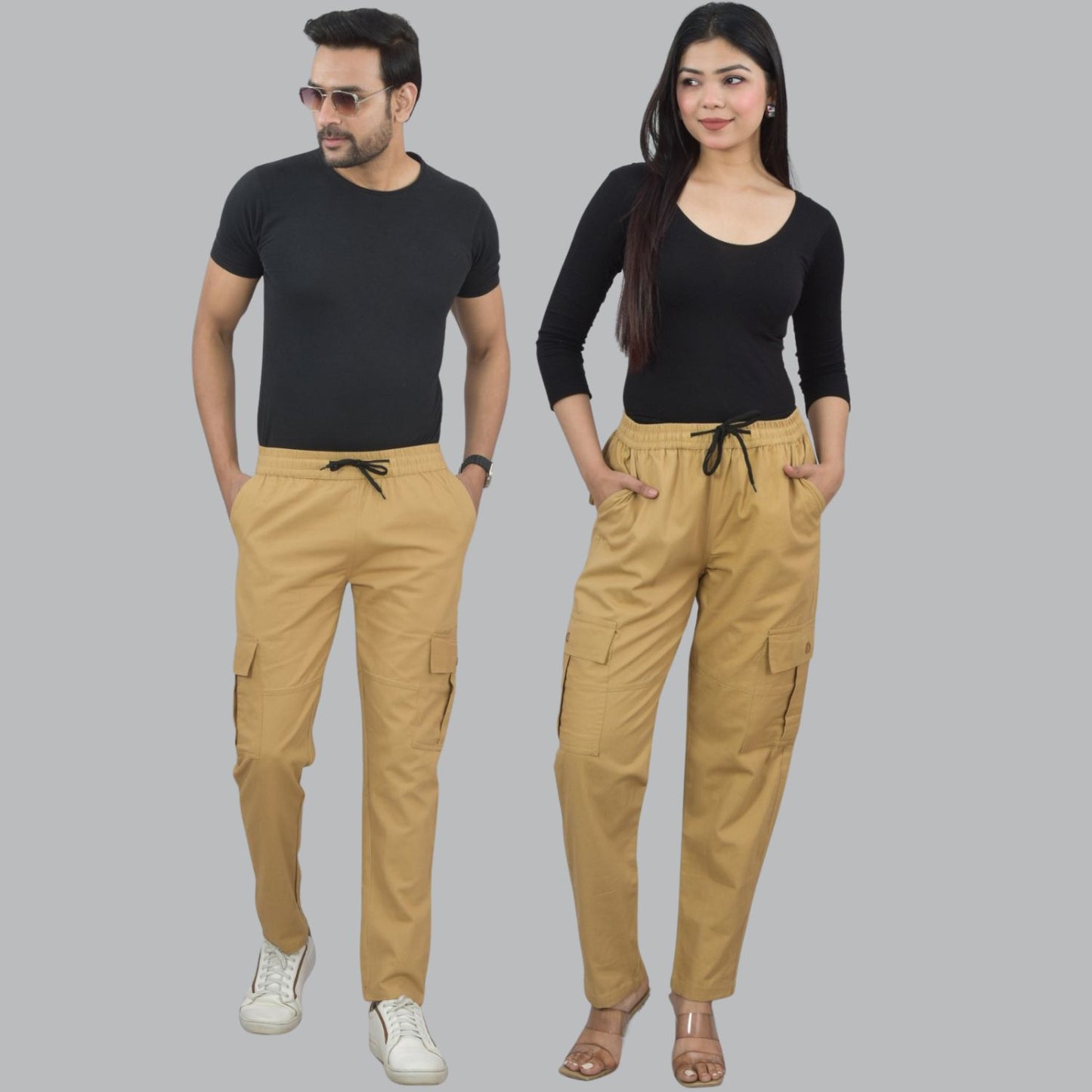 Quaclo Couple Khaki 5 Pocket Twill Straight Cargo