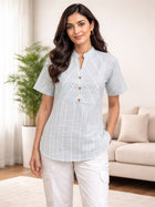 Women's Green Stripe Yoke Top