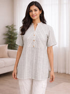 Women's Grey Stripe Yoke Top