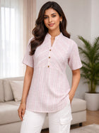 Women's Pink Stripe Yoke Top
