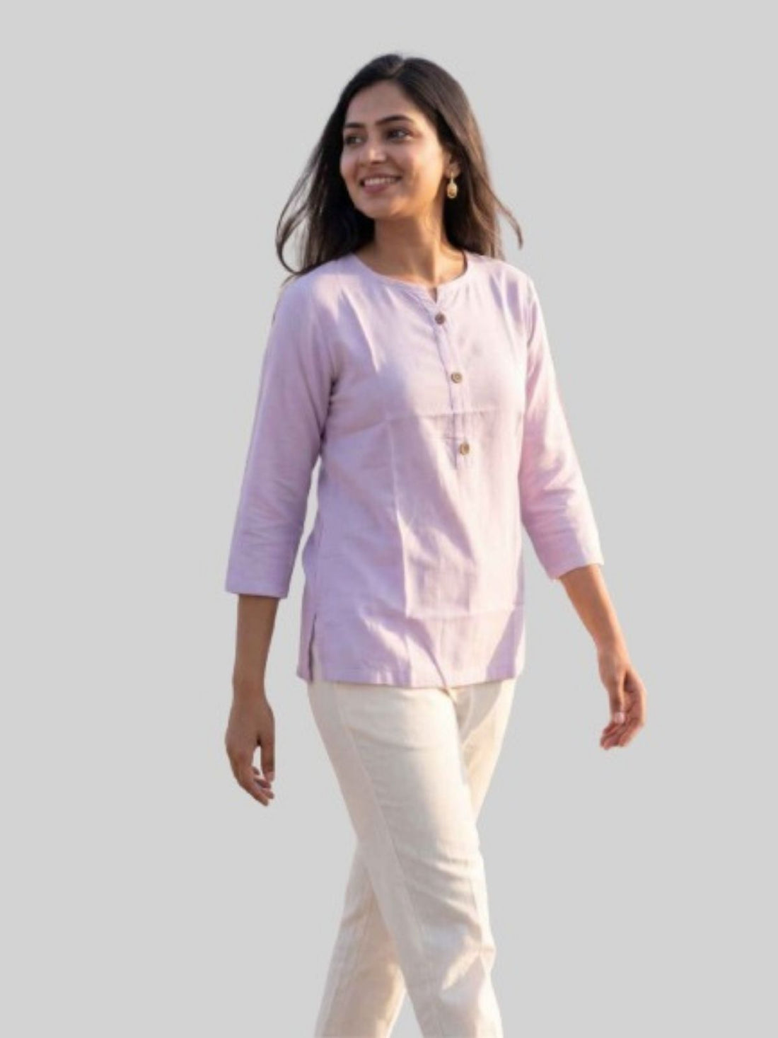Women Light Purple & TealBlue Rayon Short Kurti