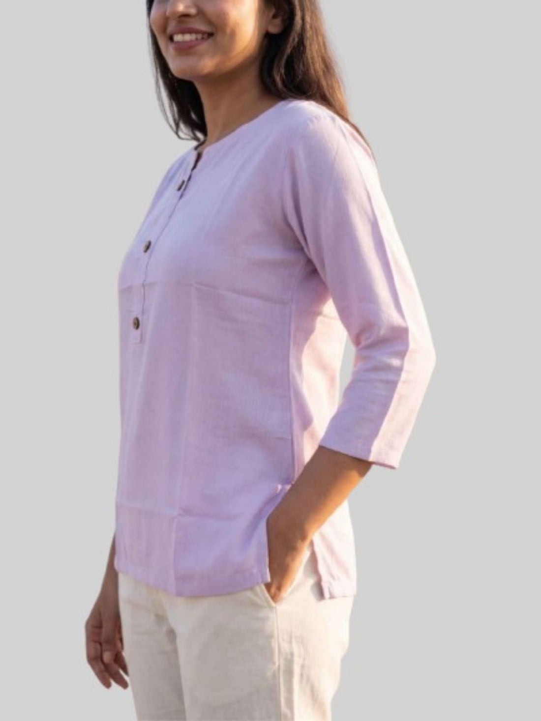 Women Light Purple & Camel Rayon Short Kurti