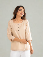 Light Beige Everyday Cotton Square Neck Top