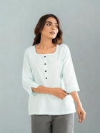 Light Blue Everyday Cotton Square Neck Top