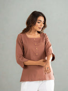 Light Brown Everyday Cotton Square Neck Top