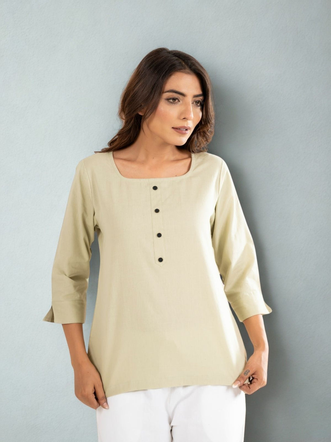 Light Green Everyday Cotton Square Neck Top