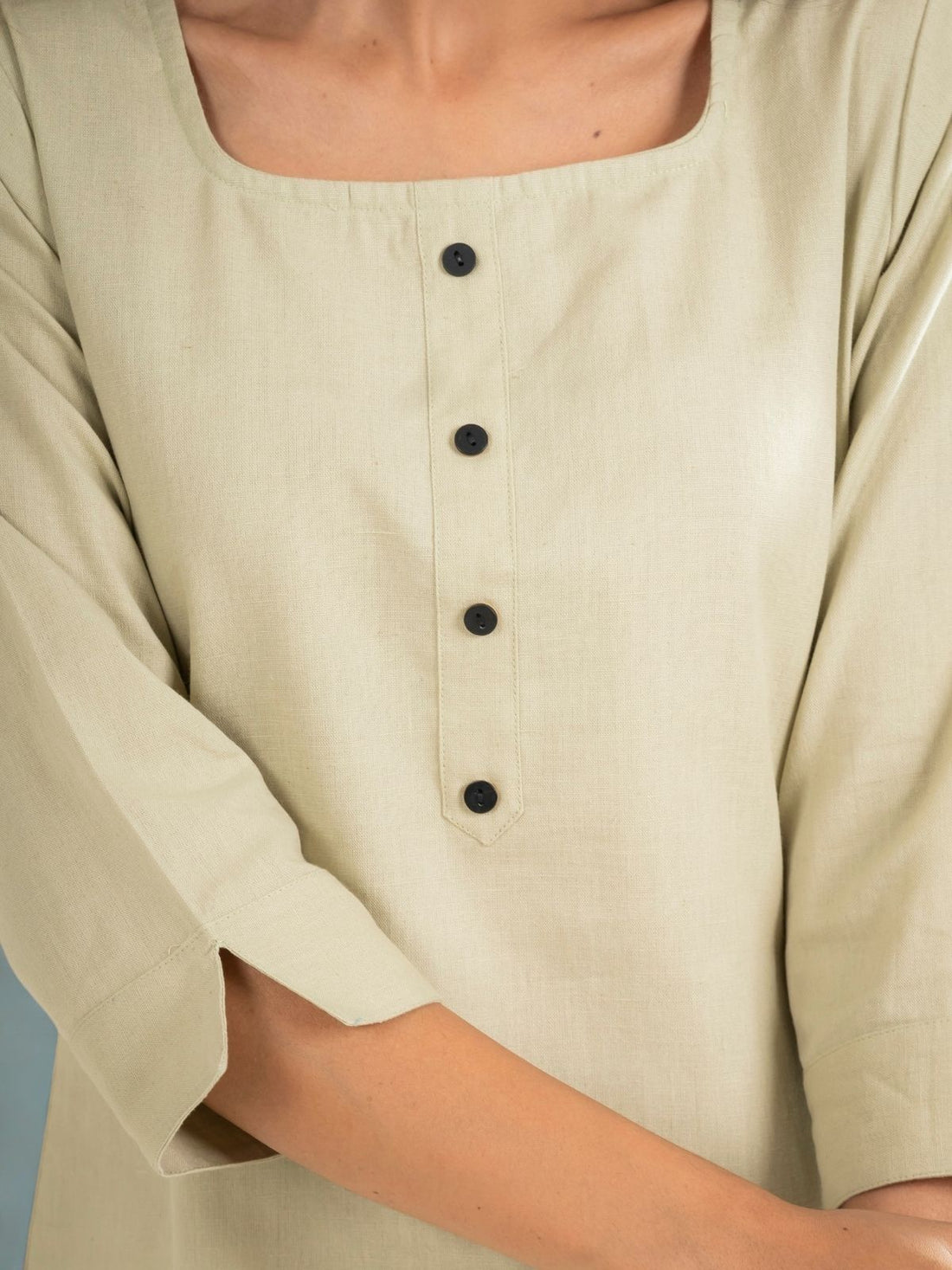 Black & Light Green Everyday Cotton Square Neck Top