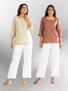 Light Green & Light Brown  Everyday Cotton Square Neck Top