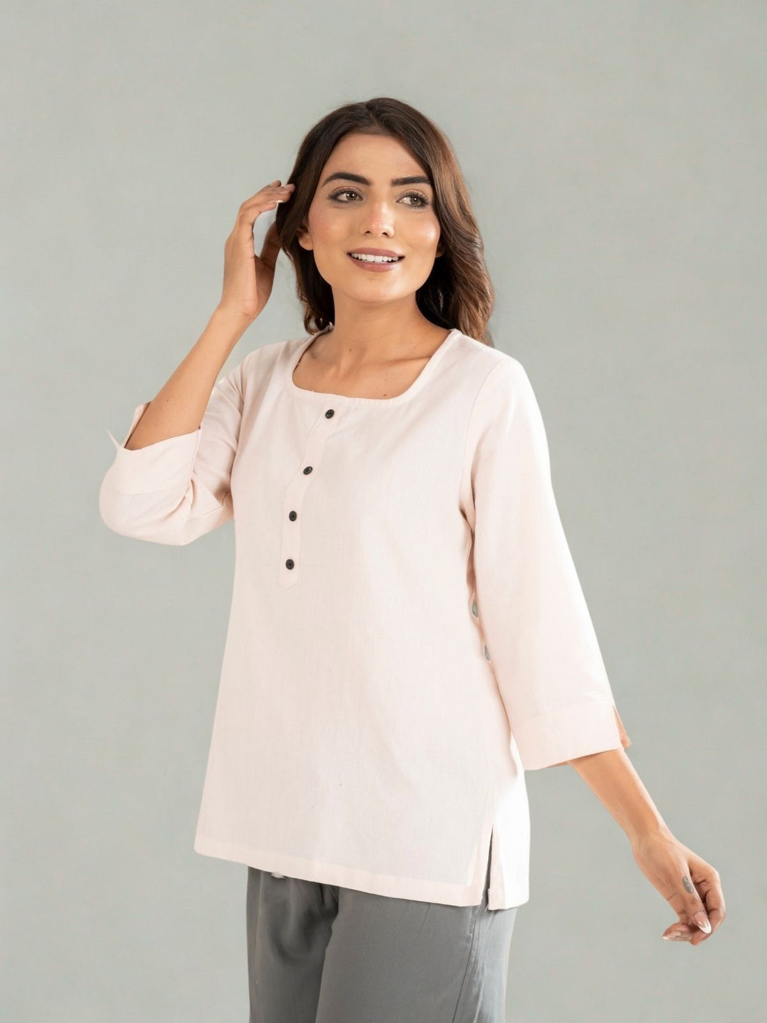 Light Peach Everyday Cotton Square Neck Top