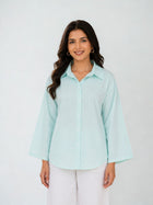 Light Blue Cotton bell Sleeves Shirts