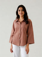 Light Brown Cotton bell Sleeves Shirts