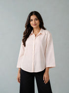 Light Pink Cotton bell Sleeves Shirts